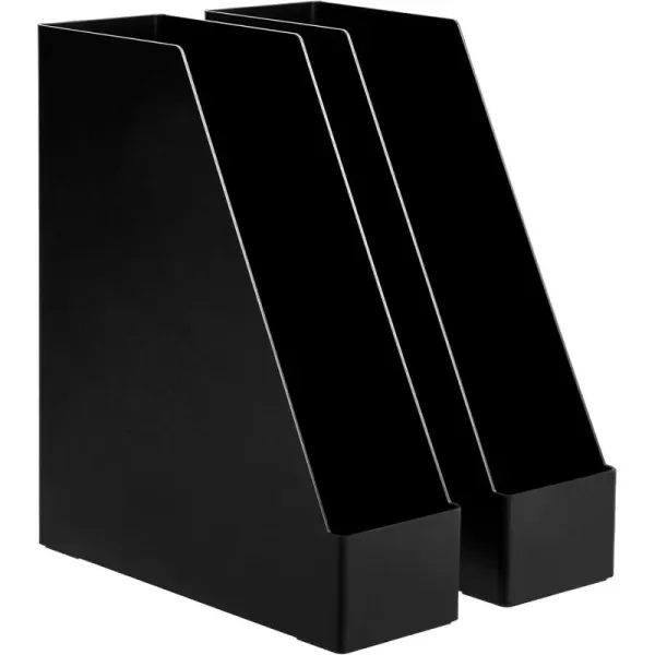 Amazon Basics Rectangular Plastic Desk Organizer Half Accessory Tray BlackMagazine Rack 2Pack