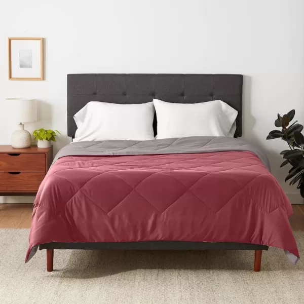 Amazon Basics Reversible Lightweight Microfiber Comforter Blanket FullQueen Chocolate  KhakiBurgundy  Grey