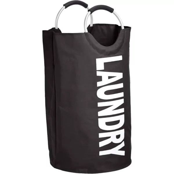Amazon Basics Round Fabric Laundry Basket Hamper with Aluminum Handle Black