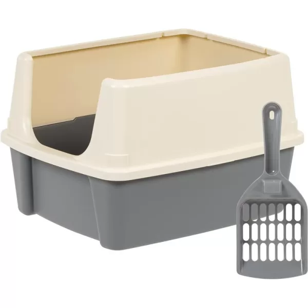 Amazon Basics Top Entry Cat Litter Box and Black Scoop Oval Grey 205 x 1475 x 1438 inchesGreyBeige Open Top