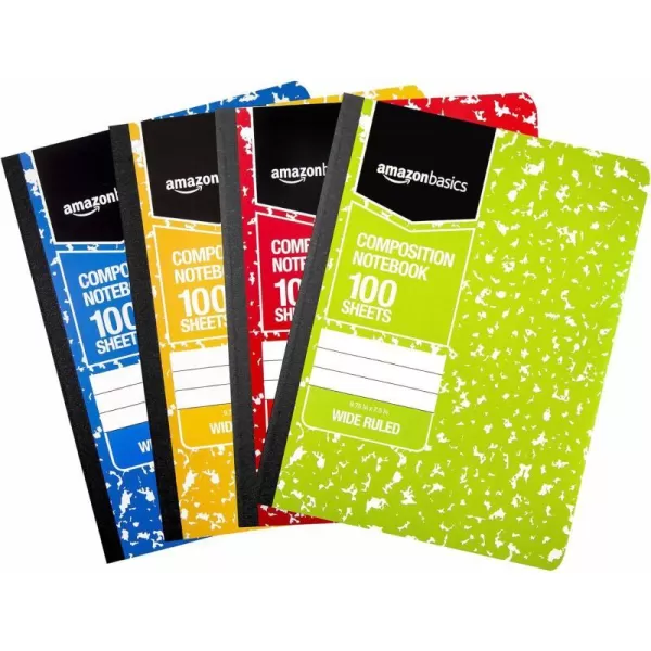 Amazon Basics Wide Ruled Composition Notebook 4Pack 100Sheet Assorted Marble Colors36Pack Assorted Marble