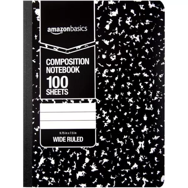 Amazon Basics Wide Ruled Composition Notebook 4Pack 100Sheet Assorted Marble Colors36Pack Marble Black