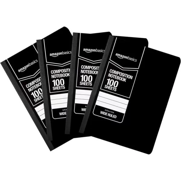 Amazon Basics Wide Ruled Composition Notebook 4Pack 100Sheet Assorted Marble Colors36Pack Solid Black