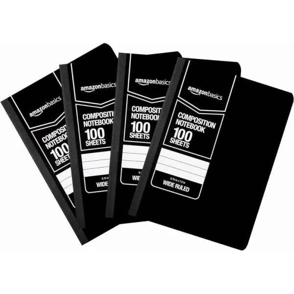 Amazon Basics Wide Ruled Composition Notebook 4Pack 100Sheet Assorted Marble Colors4Pack Solid Black