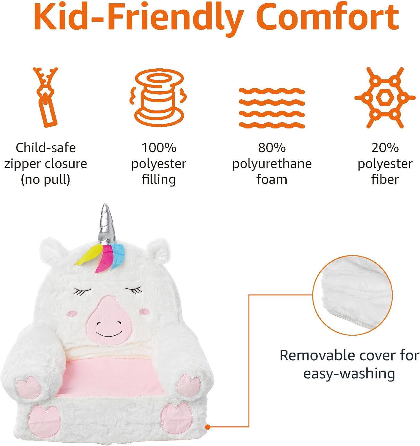 Amazon Basics Childrens Plush Chair Unicorn Medium MulticolorUnicorn