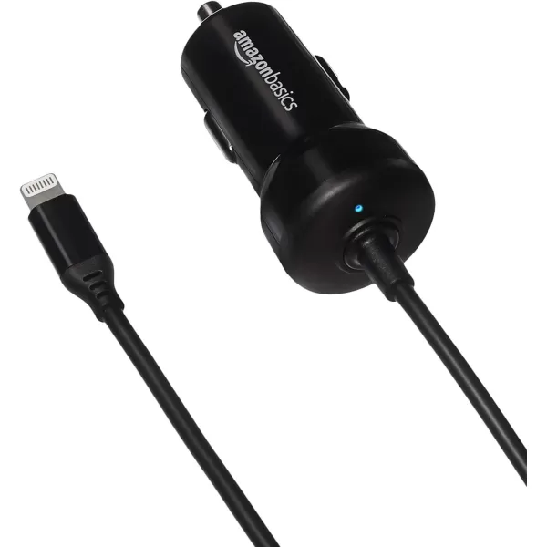 Amazon Basics 12W 5V 24A Car Charger with Lightning Cable Coiled for iPhone and Apple Devices 15 ft  BlackBlack 3 Feet Straight