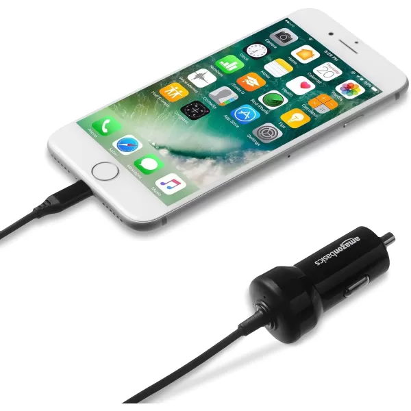 Amazon Basics 12W 5V 24A Car Charger with Lightning Cable Coiled for iPhone and Apple Devices 15 ft  BlackBlack 3 Feet Straight