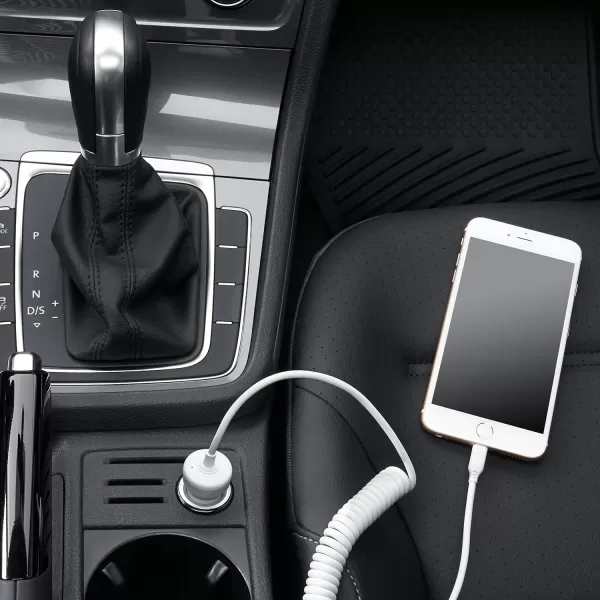 Amazon Basics 12W 5V 24A Car Charger with Lightning Cable Coiled for iPhone and Apple Devices 15 ft  BlackWhite 15 Feet Coiled 5Pack