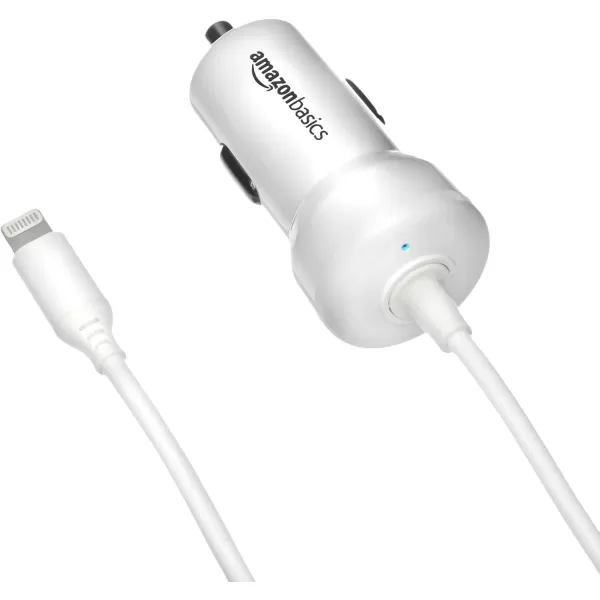 Amazon Basics 12W 5V 24A Car Charger with Lightning Cable Coiled for iPhone and Apple Devices 15 ft  BlackWhite 15 Feet Coiled 5Pack