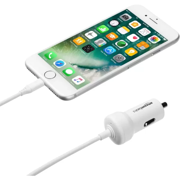 Amazon Basics 12W 5V 24A Car Charger with Lightning Cable Coiled for iPhone and Apple Devices 15 ft  BlackWhite 15 Feet Coiled 5Pack