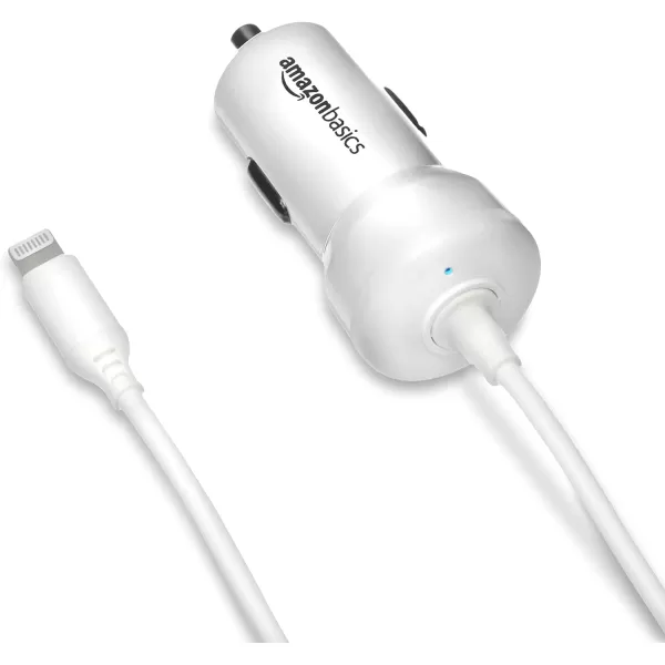 Amazon Basics 12W 5V 24A Car Charger with Lightning Cable Coiled for iPhone and Apple Devices 15 ft  BlackWhite 3 Feet Straight