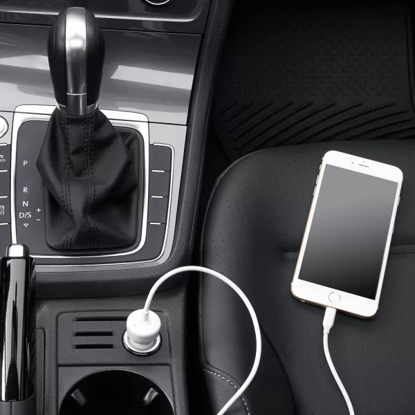 Amazon Basics 12W 5V 24A Car Charger with Lightning Cable Coiled for iPhone and Apple Devices 15 ft  BlackWhite 3 Feet Straight