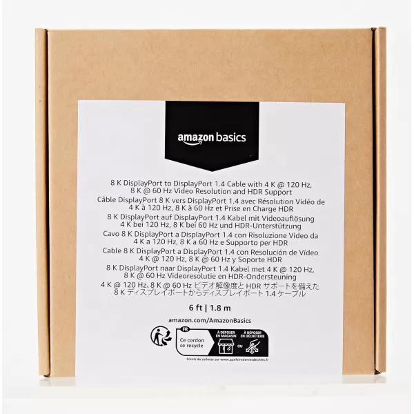 Amazon Basics 8K DisplayPort 14 Cable with 4K120Hz 8K60Hz Video Resolution and HDR Support  10 Feet 28 Pack 1 Carton 28 Count Total Black6 Feet