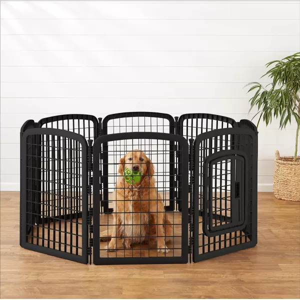 Amazon Basics 8Panel Octagonal Plastic Pet Pen Fence Enclosure With Gate 59 x 58 x 28 Inches GreyBlack 34Inch