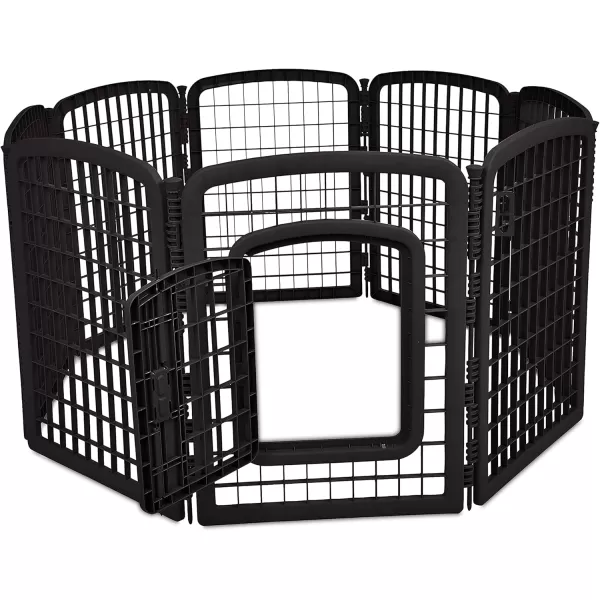 Amazon Basics 8Panel Octagonal Plastic Pet Pen Fence Enclosure With Gate 59 x 58 x 28 Inches GreyBlack 34Inch