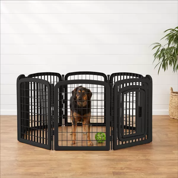 Amazon Basics 8Panel Octagonal Plastic Pet Pen Fence Enclosure With Gate 59 x 58 x 28 Inches Greyblack 28Inch