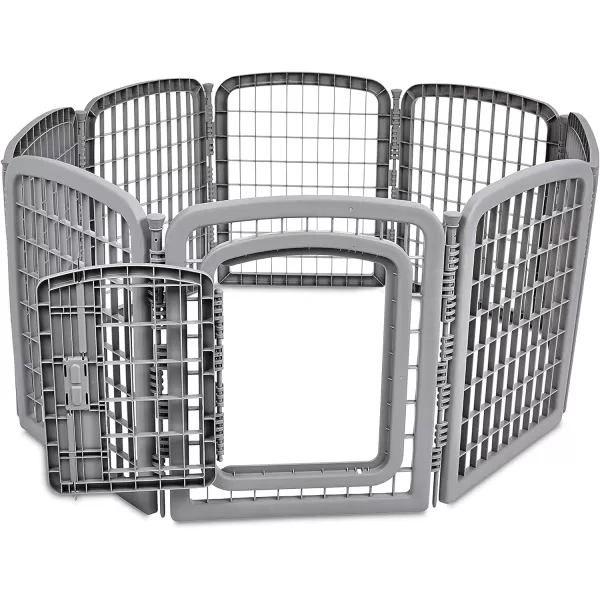 Amazon Basics 8Panel Octagonal Plastic Pet Pen Fence Enclosure With Gate 59 x 58 x 28 Inches Greygrey 28Inch