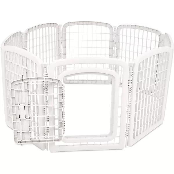 Amazon Basics 8Panel Octagonal Plastic Pet Pen Fence Enclosure With Gate 59 x 58 x 28 Inches Greywhite 28Inch