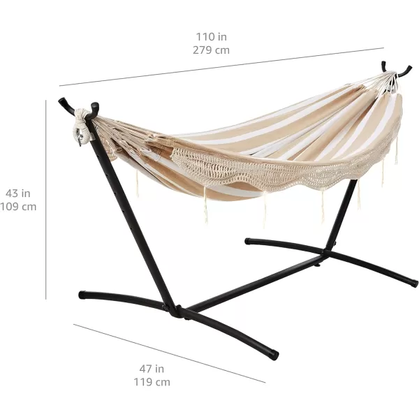 Amazon Basics Double Hammock with 9Foot Space Saving Steel Stand and Carrying Case 450 lb Capacity Sunset Orange Stripe 110 x 47 x 43 inchesBeige Stripe With Lace