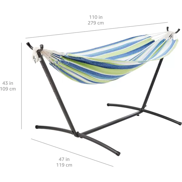 Amazon Basics Double Hammock with 9Foot Space Saving Steel Stand and Carrying Case 450 lb Capacity Sunset Orange Stripe 110 x 47 x 43 inchesOasis Stripe