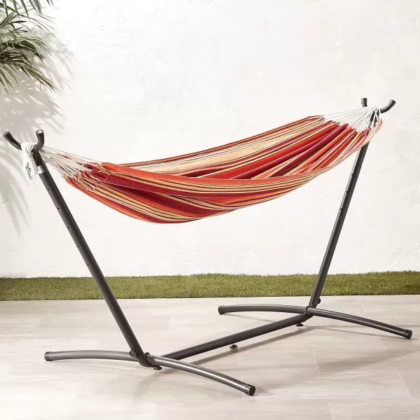 Amazon Basics Double Hammock with 9Foot Space Saving Steel Stand and Carrying Case 450 lb Capacity Sunset Orange Stripe 110 x 47 x 43 inchesSunset Orange