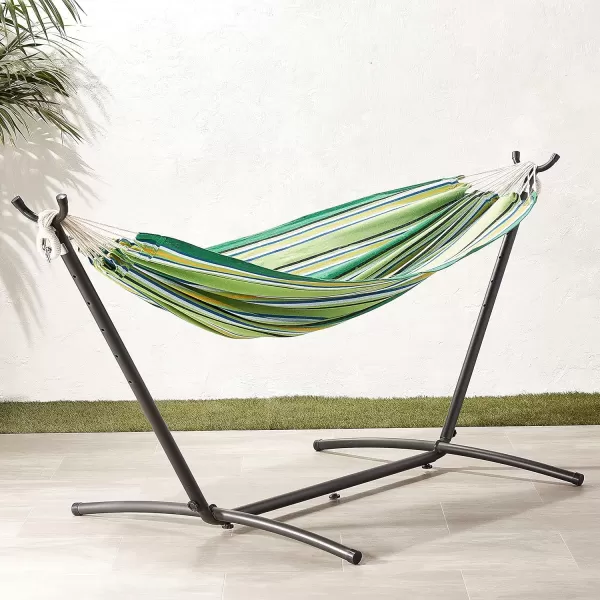 Amazon Basics Double Hammock with 9Foot Space Saving Steel Stand and Carrying Case 450 lb Capacity Sunset Orange Stripe 110 x 47 x 43 inchesVigor Green