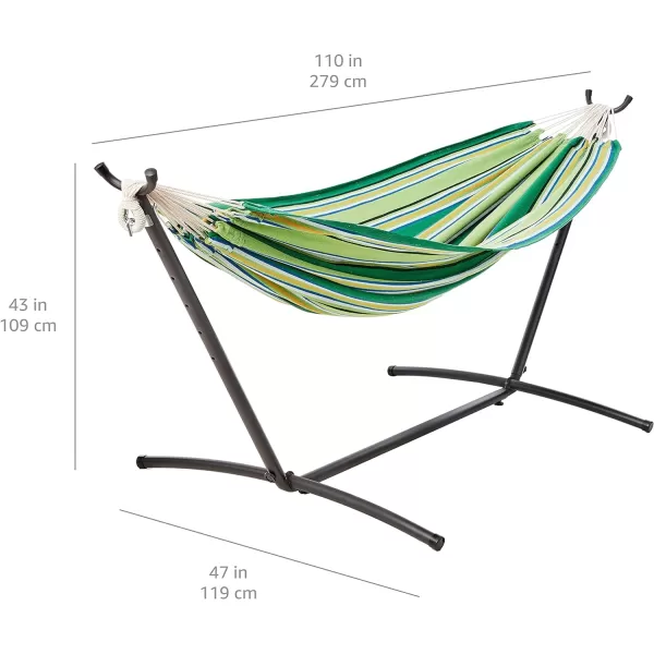 Amazon Basics Double Hammock with 9Foot Space Saving Steel Stand and Carrying Case 450 lb Capacity Sunset Orange Stripe 110 x 47 x 43 inchesVigor Green