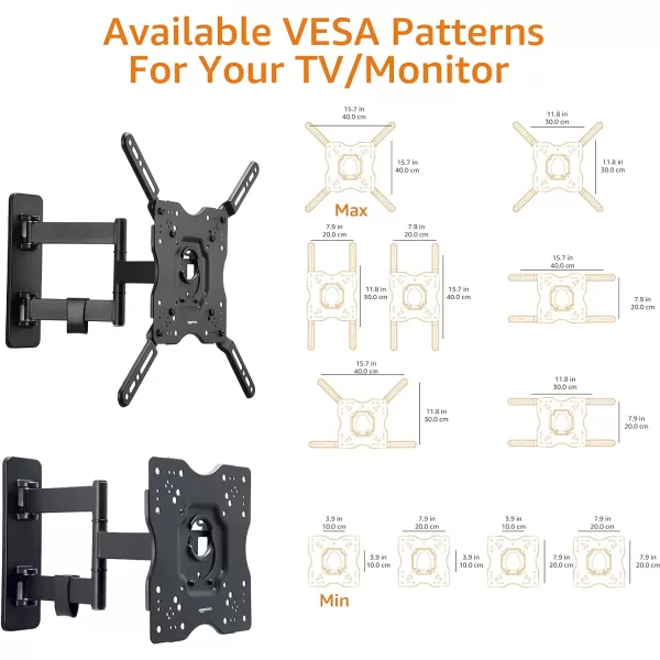 Amazon Basics Full Motion Articulating TV Monitor Wall Mount for 26 to 55 TVs and Flat Panels up to 80 Lbs Black26inch to 55inch TVs Articulating 16 inch Extension
