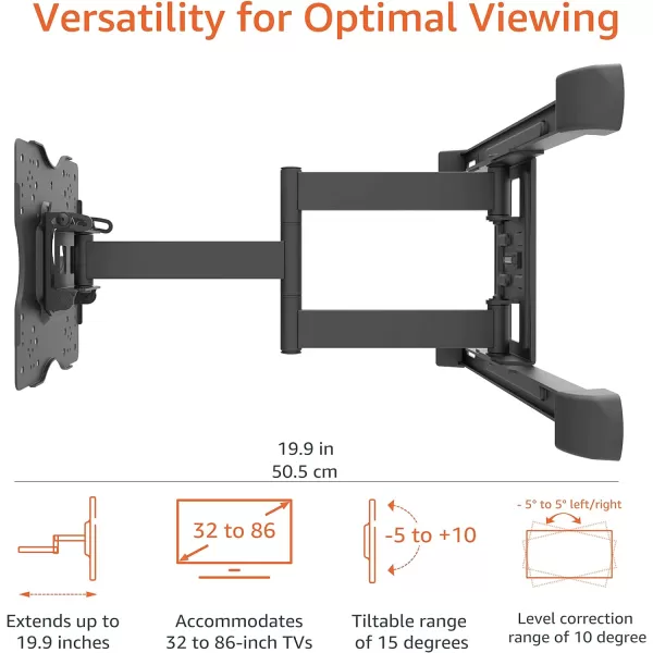 Amazon Basics Full Motion Articulating TV Monitor Wall Mount for 26 to 55 TVs and Flat Panels up to 80 Lbs Black32 to 86 Articulating 19 inch Extension