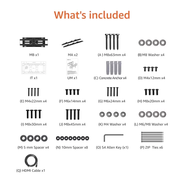 Amazon Basics Full Motion Articulating TV Monitor Wall Mount for 26 to 55 TVs and Flat Panels up to 80 Lbs Black37 to 80 Articulating 16 inch Extension