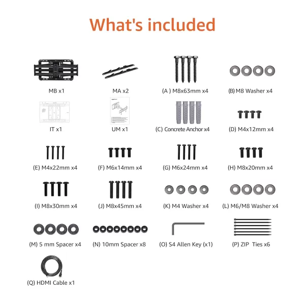 Amazon Basics Full Motion Articulating TV Monitor Wall Mount for 26 to 55 TVs and Flat Panels up to 80 Lbs Black37 to 80 Articulating 26 inch Extension