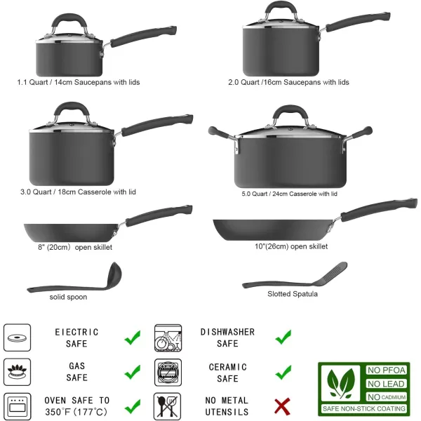 Amazon Basics Hard Anodized NonStick 12Piece Cookware Set Black  Pots Pans and UtensilsBlack