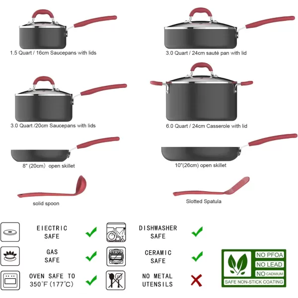 Amazon Basics Hard Anodized NonStick 12Piece Cookware Set Black  Pots Pans and UtensilsRed