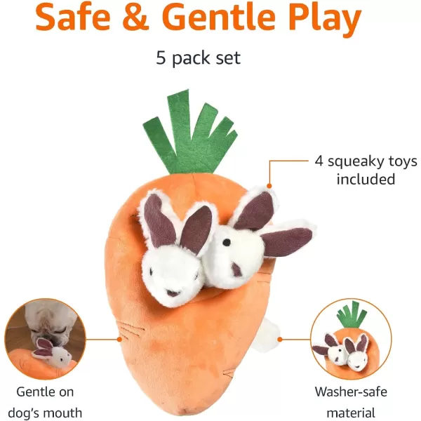 Amazon Basics Hide and Seek Squeaky Dog Plush Toy Rabbit and Carrot Orange and white 5 PackAmazon Basics Hide and Seek Squeaky Dog Plush Toy Rabbit and Carrot Orange and white 5 Pack
