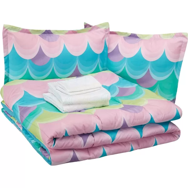 Amazon Basics Kids Easy Care Microfiber BedinaBag 5Piece Bedding Set Twin Butterfly FriendsBlue Waves FullQueen