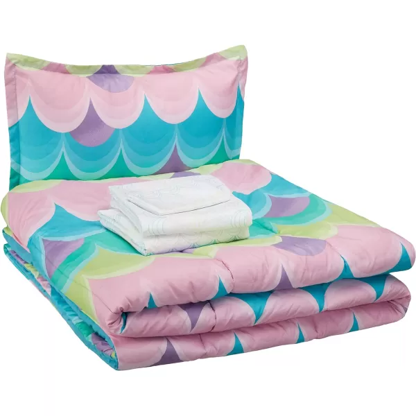 Amazon Basics Kids Easy Care Microfiber BedinaBag 5Piece Bedding Set Twin Butterfly FriendsBlue Waves Twin