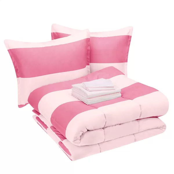 Amazon Basics Kids Easy Care Microfiber BedinaBag 5Piece Bedding Set Twin Butterfly FriendsBlushPink Stripe Queen