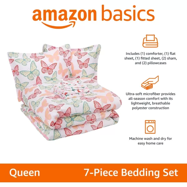 Amazon Basics Kids Easy Care Microfiber BedinaBag 5Piece Bedding Set Twin Butterfly FriendsButterfly Friends Queen