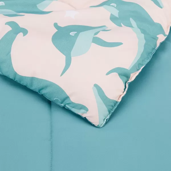 Amazon Basics Kids Easy Care Microfiber BedinaBag 5Piece Bedding Set Twin Butterfly FriendsJumping Dolphins FullQueen