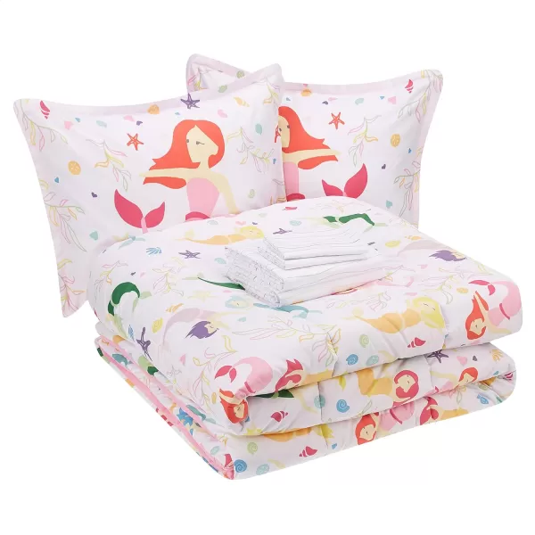 Amazon Basics Kids Easy Care Microfiber BedinaBag 5Piece Bedding Set Twin Butterfly FriendsMagical Mermaids FullQueen