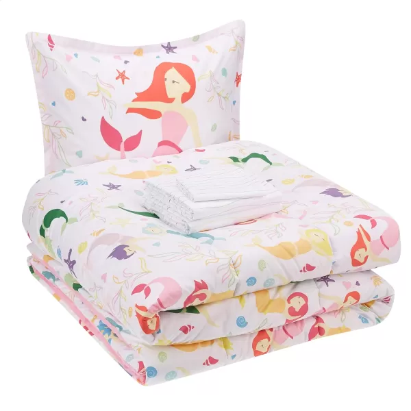 Amazon Basics Kids Easy Care Microfiber BedinaBag 5Piece Bedding Set Twin Butterfly FriendsMagical Mermaids Twin