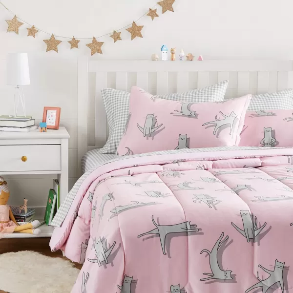 Amazon Basics Kids Easy Care Microfiber BedinaBag 5Piece Bedding Set Twin Butterfly FriendsPink Cats FullQueen