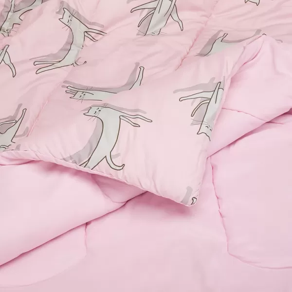 Amazon Basics Kids Easy Care Microfiber BedinaBag 5Piece Bedding Set Twin Butterfly FriendsPink Cats FullQueen