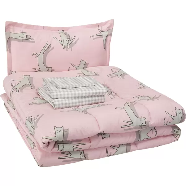 Amazon Basics Kids Easy Care Microfiber BedinaBag 5Piece Bedding Set Twin Butterfly FriendsPink Cats Twin