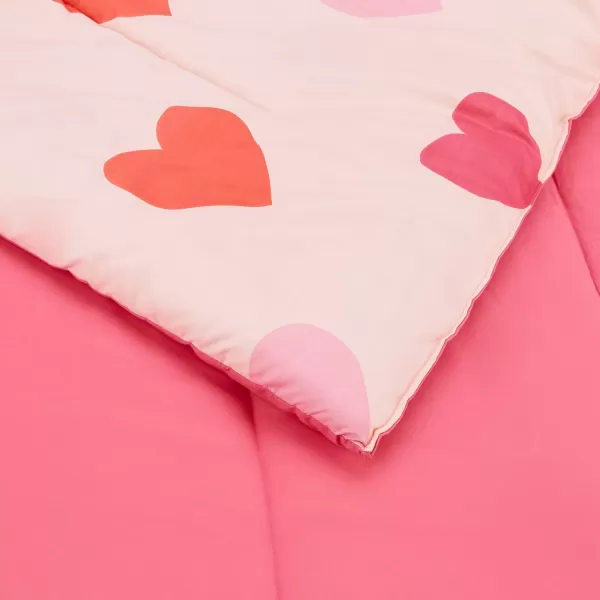 Amazon Basics Kids Easy Care Microfiber BedinaBag 5Piece Bedding Set Twin Butterfly FriendsPink Hearts FullQueen