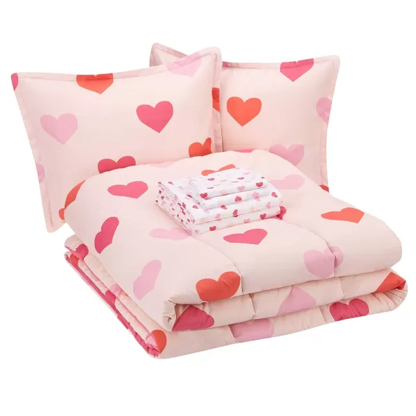 Amazon Basics Kids Easy Care Microfiber BedinaBag 5Piece Bedding Set Twin Butterfly FriendsPink Hearts FullQueen