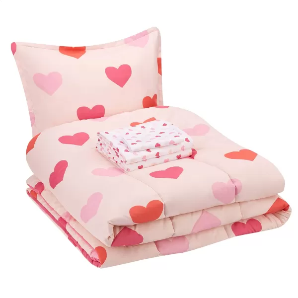 Amazon Basics Kids Easy Care Microfiber BedinaBag 5Piece Bedding Set Twin Butterfly FriendsPink Hearts Twin