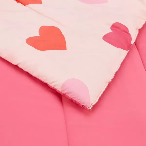 Amazon Basics Kids Easy Care Microfiber BedinaBag 5Piece Bedding Set Twin Butterfly FriendsPink Hearts Twin
