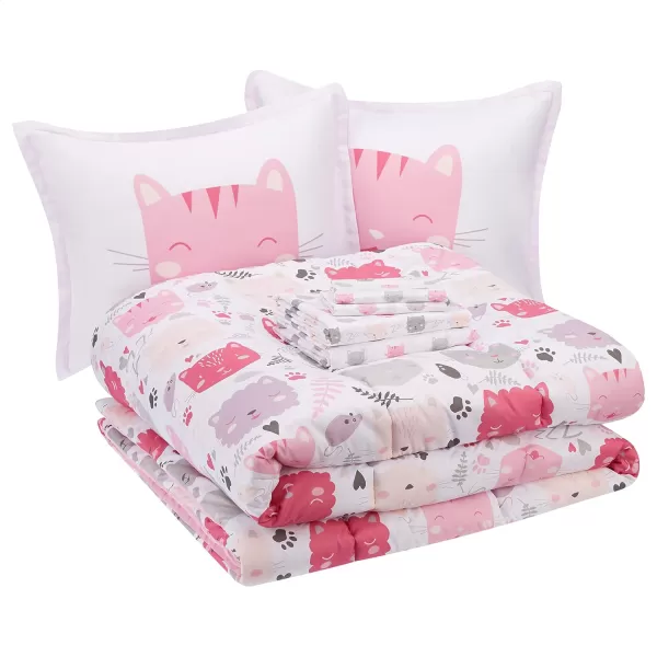Amazon Basics Kids Easy Care Microfiber BedinaBag 5Piece Bedding Set Twin Butterfly FriendsPink Kitties FullQueen