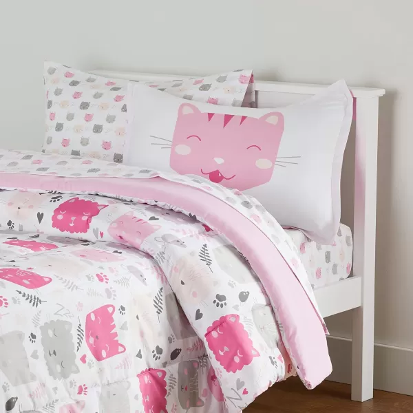 Amazon Basics Kids Easy Care Microfiber BedinaBag 5Piece Bedding Set Twin Butterfly FriendsPink Kitties Twin